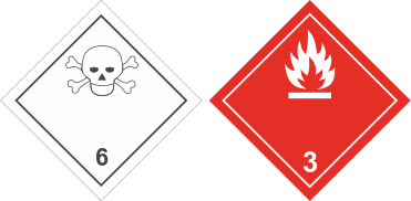 Знаки опасности образцов № 6.1 и № 3 ДОПОГ