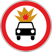 Знак 3.33 ПДД "Движение транспортных средств с взрывчатыми и легковоспламеняющимися грузами запрещено"