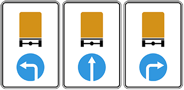 Знаки 4.8.1-4.8.3 ПДД "Направление движения транспортных средств с опасными грузами"